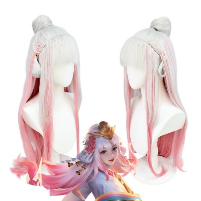 Cosplay Wig White and Pink Long Wig with Cap Anime Wigs 90CM