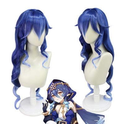 Genshin Impact Lei Lei Cosplay Wig Blue Long Wig with Cap Anime Wigs for Adults Halloween Christmas Carnival Party 95CM