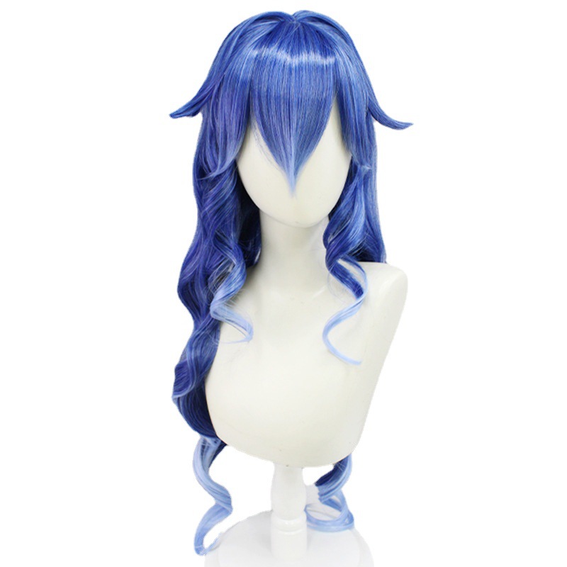 Genshin Impact Lei Lei Cosplay Wig Blue Long Wig with Cap Anime Wigs for Adults Halloween Christmas Carnival Party 95CM