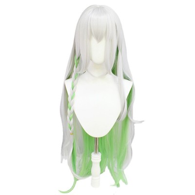 Genshin Impact Dainsleif Cosplay Wig White and Green Long Wig with Cap Anime Wigs 95CM