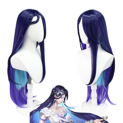 King of Glory Mobile Game - Haiyue Cosplay Wig - Braided Twisted Pigtails with Color Blocking - Blue, Purple, and Green Gradient