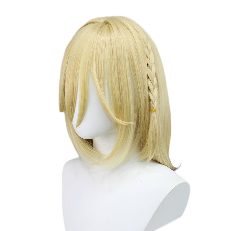 Genshin Impact Kaeya Cosplay Wig Blonde Short Wig with Cap Anime Wigs for Adults Halloween Christmas Party 50CM