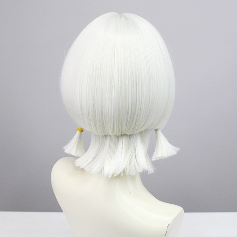 Genshin Impact Kamisato Ayat Raccoon in the Shadows Cosplay Wig White Short Wig with Cap Anime Wigs for Adults 30CM