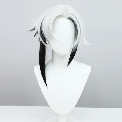 Genshin Impact Alrigh Cosplay Wig Black White Long Wig with Cap Anime Wigs  80CM