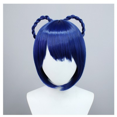 【Genshin Impact】Xiangling Cosplay Wig - Bold 30cm Blue & Black Fusion w/Cap, Sizzle Festivities, Culinary Warrior Style, Spice Up Every Celebration