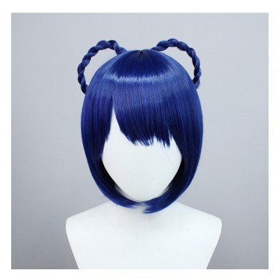 Genshin Impact Xiangling Cosplay Wig Blue and Black Wig with Cap Anime Wigs for Adults Halloween Christmas Carnival Party 30CM