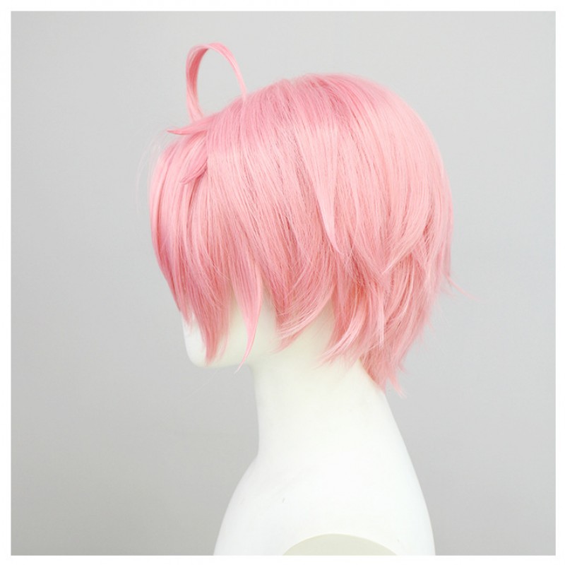 New World Celebration Est Cosplay Wig Pink Short Wig with Cap Anime Wigs for Men 30CM