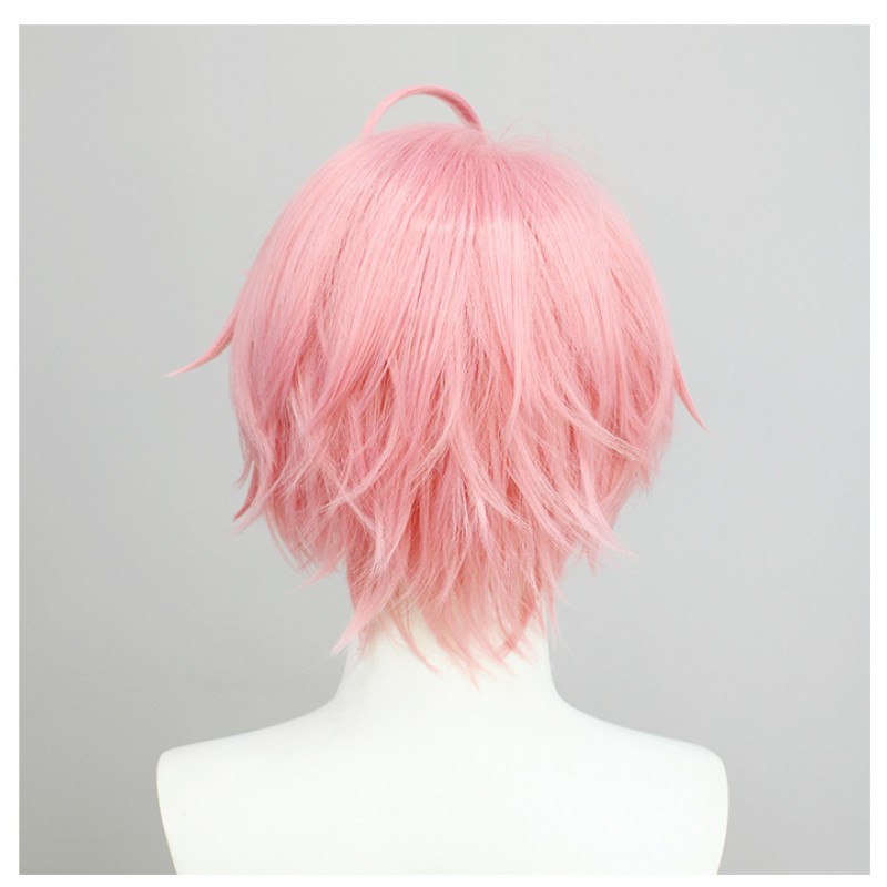 New World Celebration Est Cosplay Wig Pink Short Wig with Cap Anime Wigs for Men 30CM