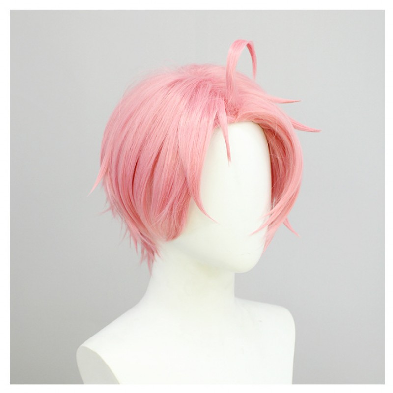 New World Celebration Est Cosplay Wig Pink Short Wig with Cap Anime Wigs for Men 30CM