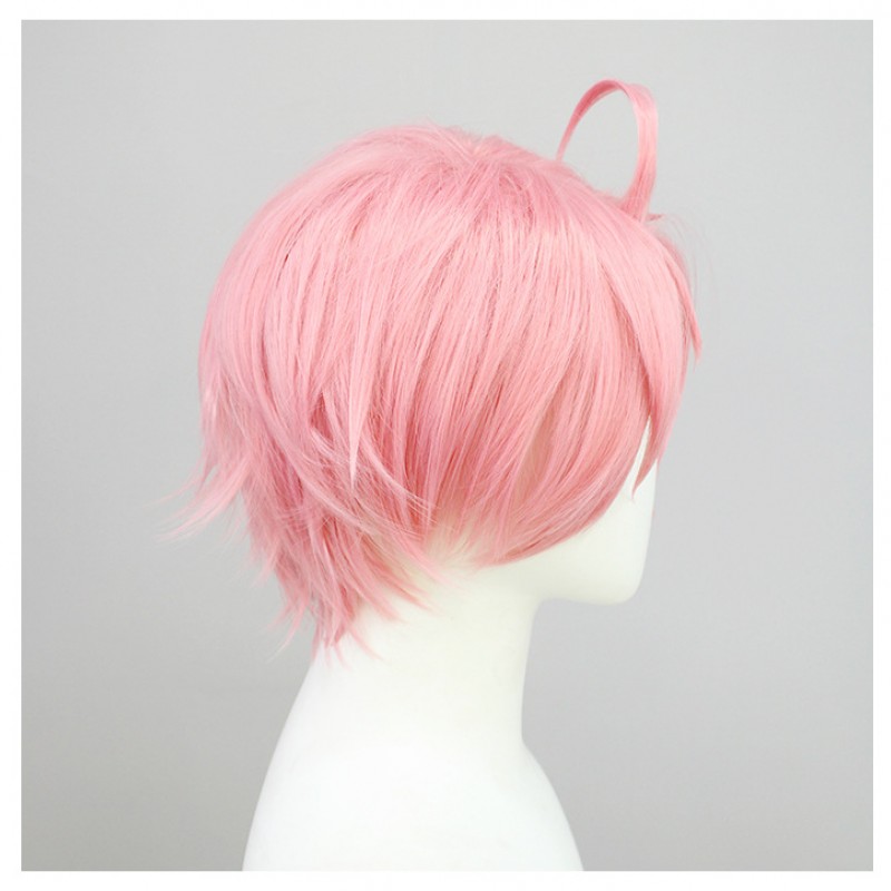 New World Celebration Est Cosplay Wig Pink Short Wig with Cap Anime Wigs for Men 30CM