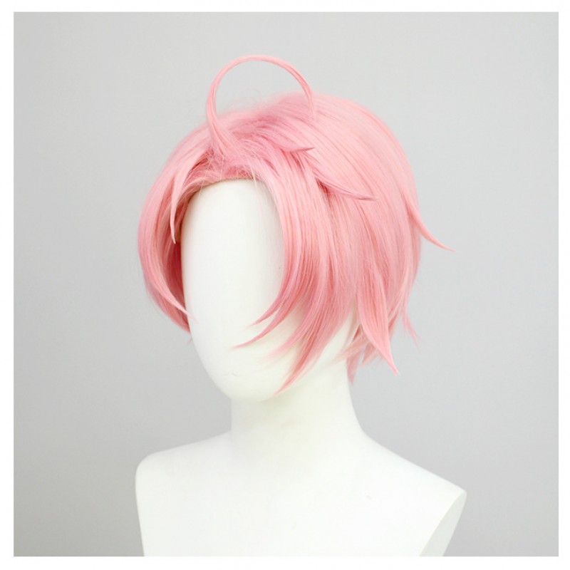 New World Celebration Est Cosplay Wig Pink Short Wig with Cap Anime Wigs for Men 30CM