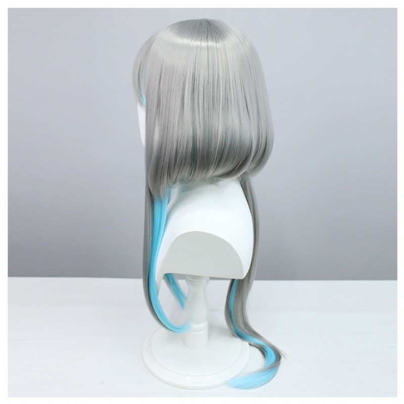 Genshin Impact Li Yue Chenwang Chen, the Demon Lord of Dust, Luyun Jiefeng Zhenjun Cosplay Wig Gray Blue Long Wig with Cap Anime Wigs  90CM