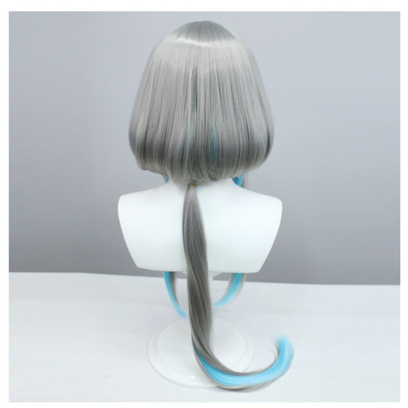 Genshin Impact Li Yue Chenwang Chen, the Demon Lord of Dust, Luyun Jiefeng Zhenjun Cosplay Wig Gray Blue Long Wig with Cap Anime Wigs  90CM