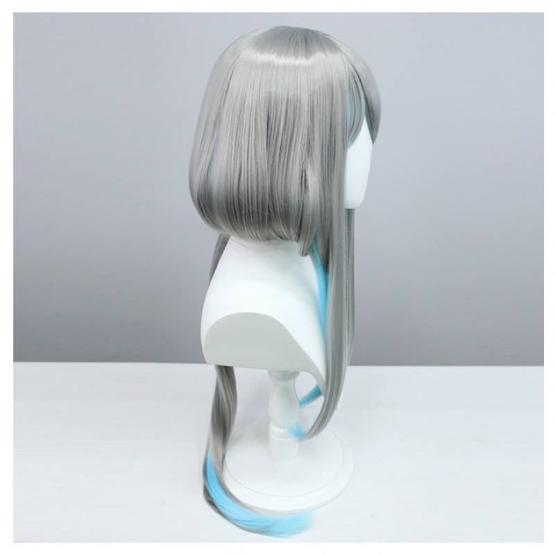 Genshin Impact Li Yue Chenwang Chen, the Demon Lord of Dust, Luyun Jiefeng Zhenjun Cosplay Wig Gray Blue Long Wig with Cap Anime Wigs  90CM