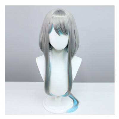 【Genshin Impact】Chenwang Cosplay Wig - Majestic 90cm Gray-Blue Waves w/Cap, Command the Elements, Embrace the Dust Lord's Aura