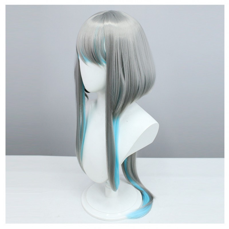 Genshin Impact Li Yue Chenwang Chen, the Demon Lord of Dust, Luyun Jiefeng Zhenjun Cosplay Wig Gray Blue Long Wig with Cap Anime Wigs  90CM