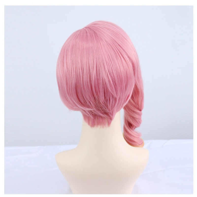 Genshin Impact ChildeTartaglia Cosplay Wig Pink Short Wig with Cap Anime Wigs With Curly 43CM