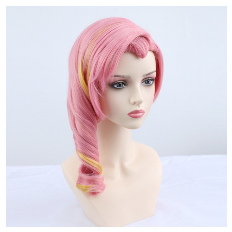 Genshin Impact ChildeTartaglia Cosplay Wig Pink Short Wig with Cap Anime Wigs With Curly 43CM