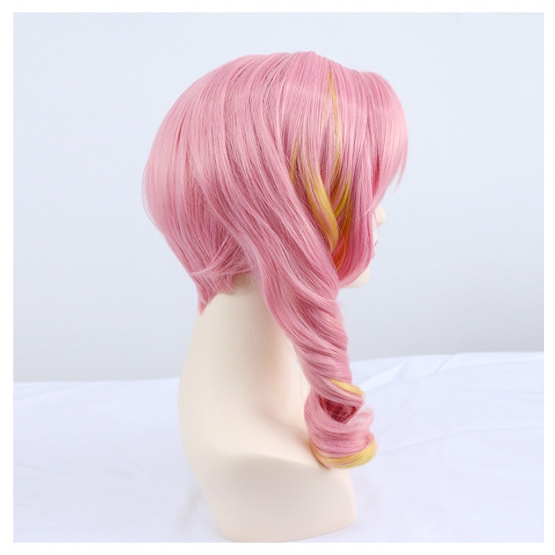 Genshin Impact ChildeTartaglia Cosplay Wig Pink Short Wig with Cap Anime Wigs With Curly 43CM