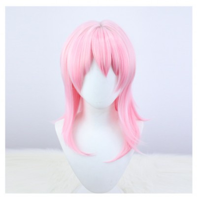 Honkai Impact 3rd March 7th Cosplay Wig Pink Short Wig with Cap Anime Wigs for Adults 52CM