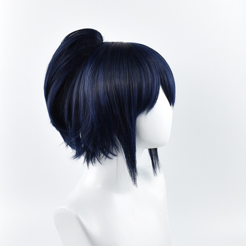 Touken Ranbu Yamato no Kami Yasusada Cosplay Wig Black Blue Short Wig with Cap Anime Wigs 30CM