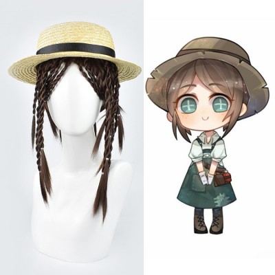 Identity V Gardener Cosplay Wig Dark Brown Medium Wig with Cap Anime Wigs for Women 