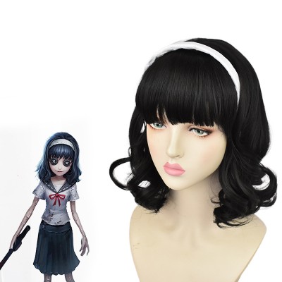  Identity V Dream Witch - Followers of The Fujiang Cosplay Wig  Black Curly Wig for Cosplay Show Synthetic Heat-Resistant Hair 35CM