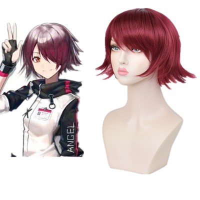 Arknights Exusiai Cosplay Wig Wine Red Short Wig with Cap Anime Wigs for Male 38CM