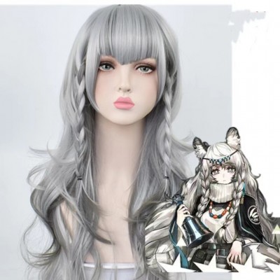 Cosplay Wig 75 cm Gray White Long Straight Hair with Bang 75CM