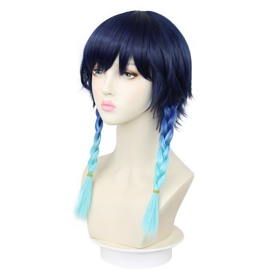Cosplay Wig Dark Blue Short Wig with Cap Anime Wigs for Men 43CM