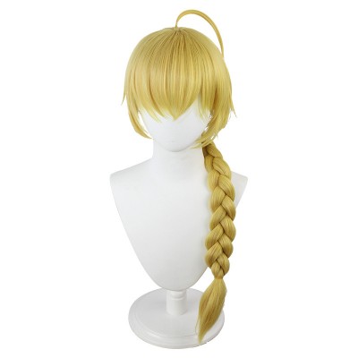 Genshin Impact Traveler Aether Cosplay Wig Blonde Long Wig with Braid Anime Wigs for Women 85CM