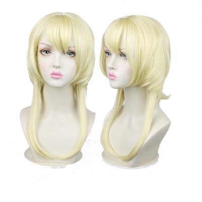 Genshin Impact Traveler Lumine Cosplay Wig Blonde Medium Wig with Cap Anime Wigs for Women 45CM