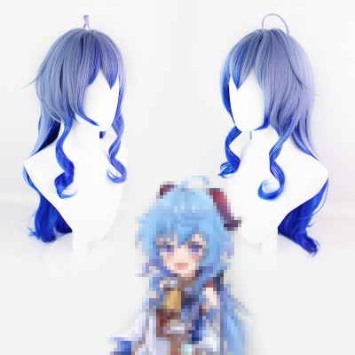 Genshin Impact Ganyu Cosplay Wig 80 cm Aqua Blue Long Curly Hair Wig 80CM
