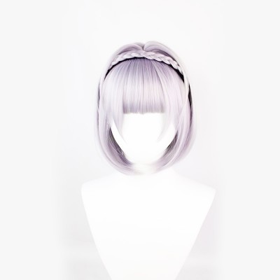 【Genshin Impact】Noelle Cosplay Wig - Majestic 30cm Silver Violet Tresses w/Cap, Embody Noble Knighthood, Shield & Inspire with Every Gallant Glimpse