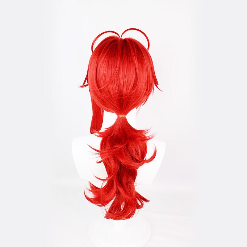 Genshin Impact Diluc Cosplay Wig Red Long  Curly Wig with Cap Anime Wigs 60CM