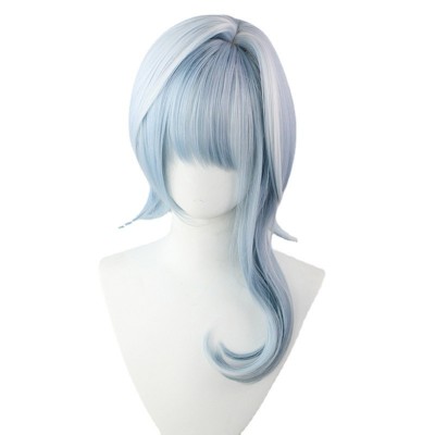 Genshin Impact Yaksha the Guardian Deity of Liyue Cosplay Wig Blue and White Wig with Cap Anime Wigs 45CM