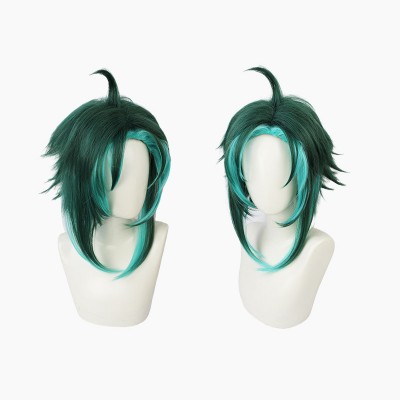 Genshin Impact Yaksha the Guardian Deity of Liyue Cosplay Wig Green Short Wig Anime Wigs for Men 40CM