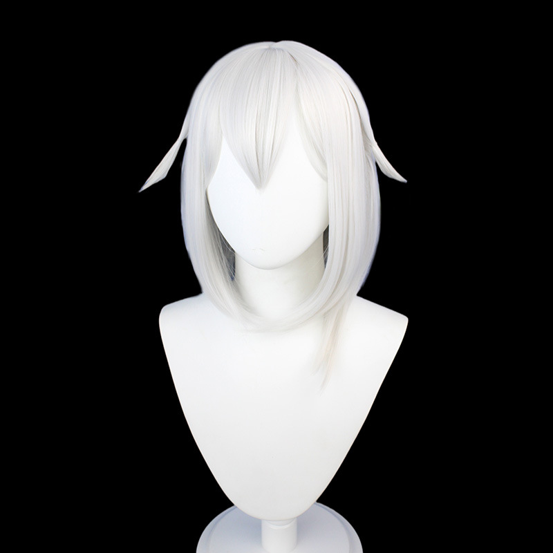 Genshin Impact |Paimon Hostess Cosplay Wig Short Silver Gray Traveler Style 35cm