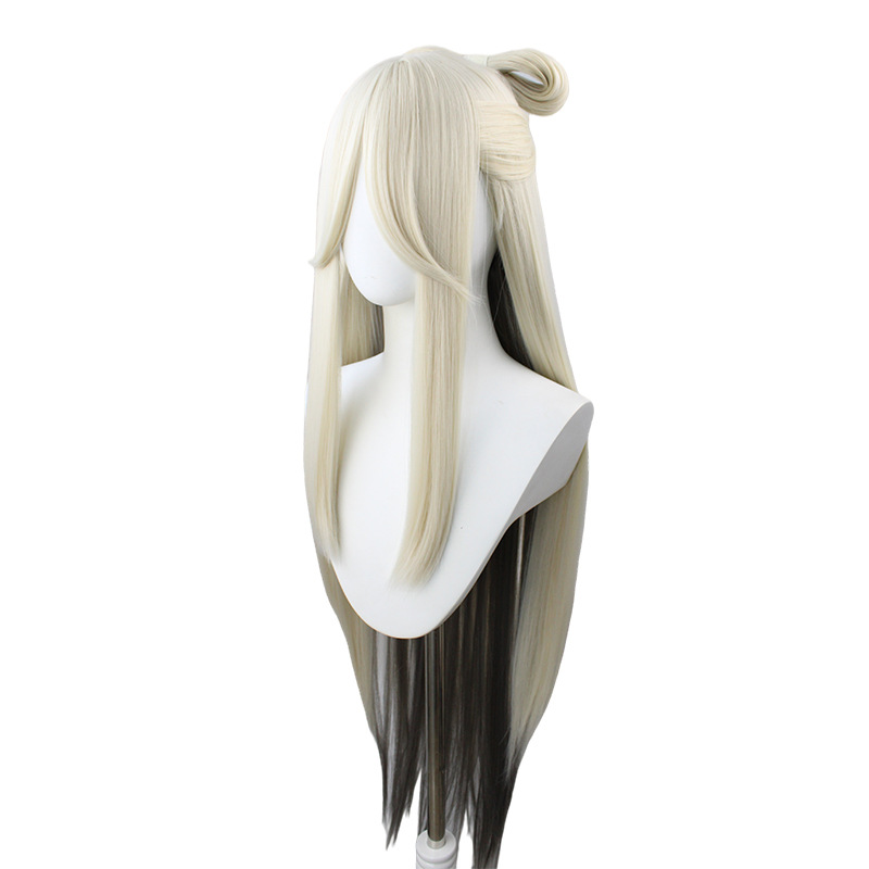Genshin Impact Thoma Cosplay Wig White and Brown 100 cm Long Wig with Cap Anime Wigs for Women 100CM