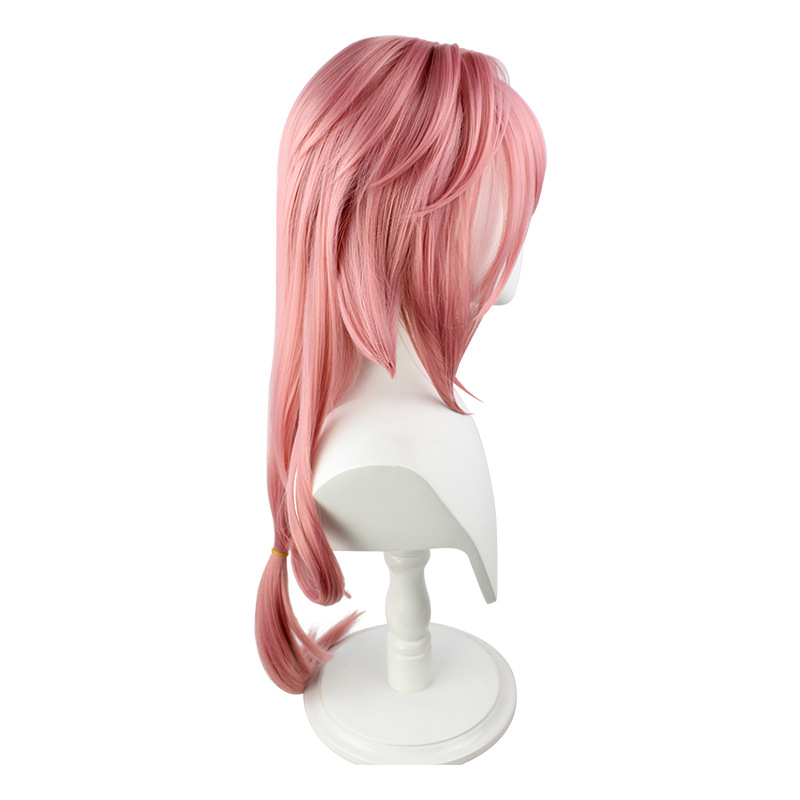 Genshin Impact Ayaka Kamisato Cosplay Wig 85cm Long Curly Hair with Bang Wig Pink 85CM