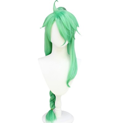  Genshin Impact Baizhu Cosplay Wig 100cm Green Long Wig with Cap Anime Wigs for Women and Children Halloween Costume Party 100CM
