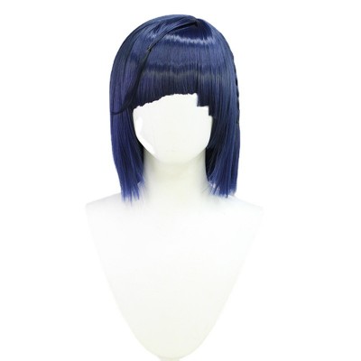【Genshin Impact】Yanfei Cosplay Wig - Striking 30cm Ebony & Azure Inkwell w/Cap, Conjure Legal Sorcery, Unleash Contractual Charm, Enthrall with Eloquent Fiery Grace