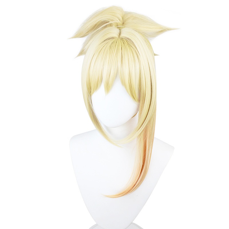 Genshin Impact | Ryuukaeika Yoimiya Cosplay Wig Light Gold Gradient Ponytail with Butterfly 33cm