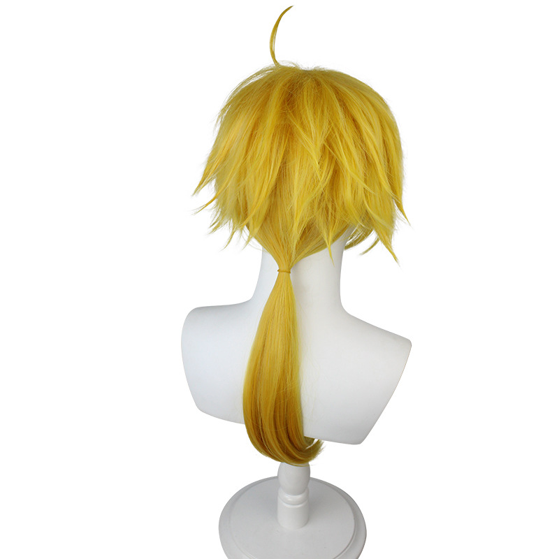Genshin Impact Kamisato Ayato1 Cosplay Wig Yellow Wig with Cap Anime Wigs for Men Halloween Carnival Party Comic Con 55CM