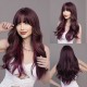 Ombre Purple Straight Bangs Long Wavy Wig with Big Waves
