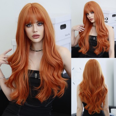 Synthetic Wig Purplish Red Wig Long Wavy Hair Puffy WIth Air Bangs Ready to Go