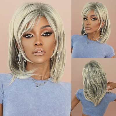 Synthetic Hair Wig African American Layered Wig in Sandy Grey