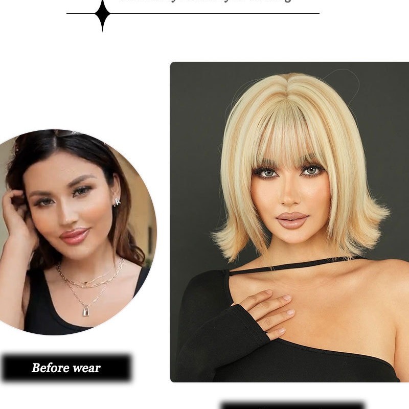 Short Straight Hair with Flipped Out Ends and Ash Brown with White Highlights