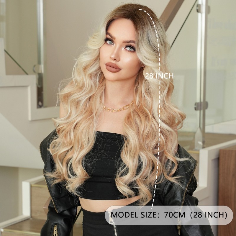 Gold Wavy Small T-Part Lace Front Wig with Platinum Highlights Wig