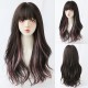 Long Wavy Wig with Straight Bangs and Trendy Highlights